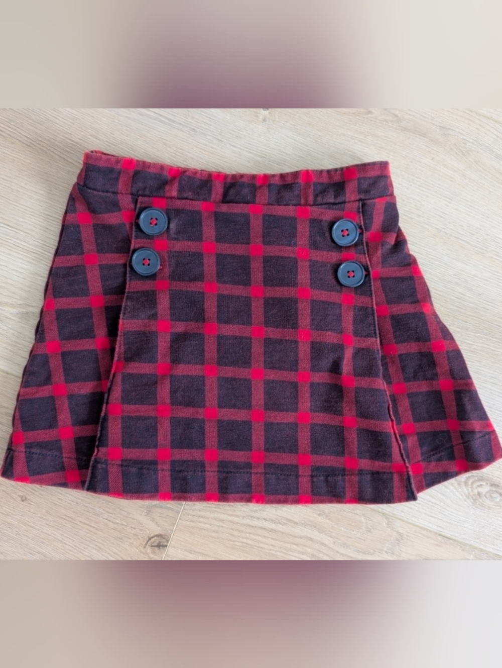 Joe Fresh Red and Navy Plaid Button-Accent Mini Skirt